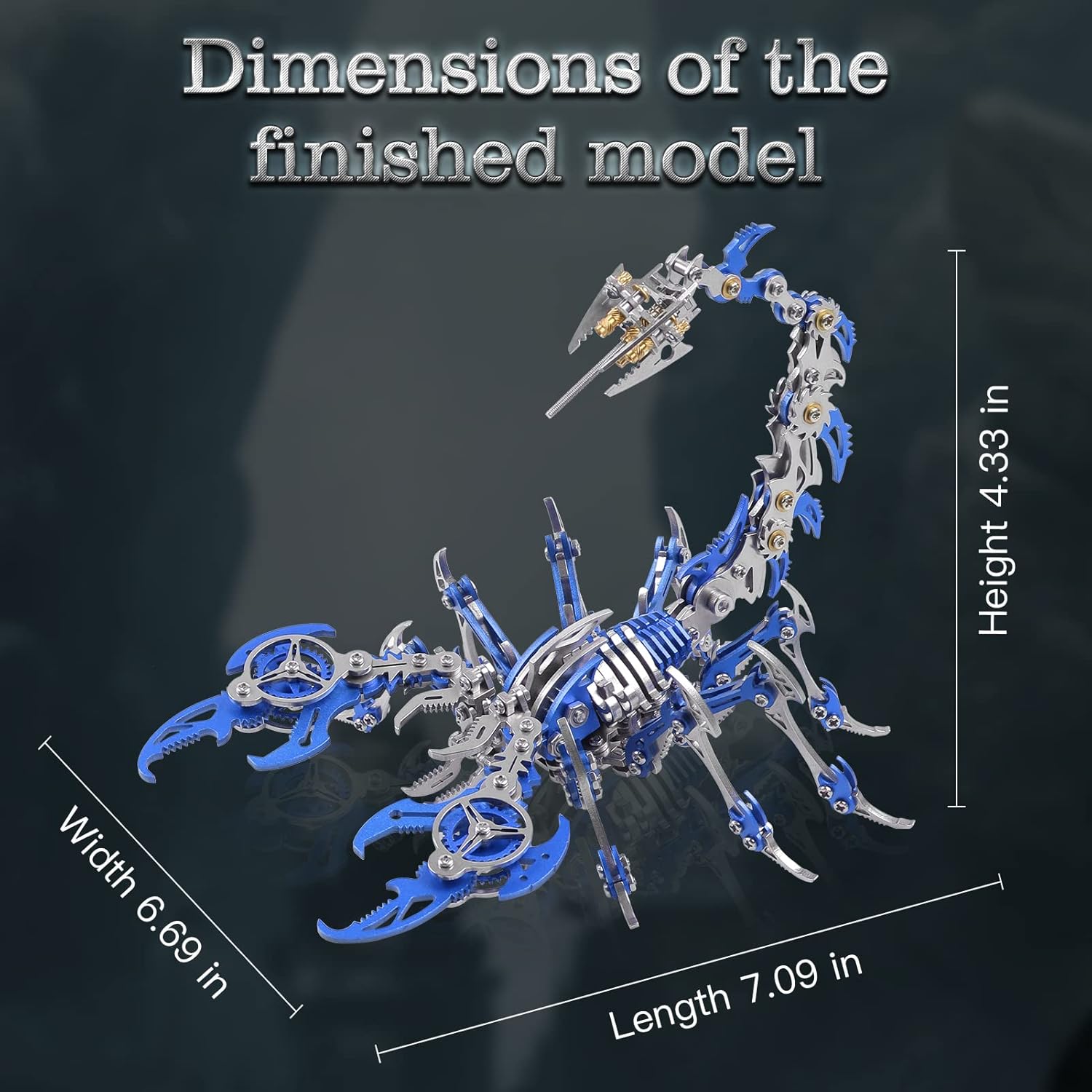 Scorpion 3D Metal Puzzles Kits for Adults Teens – 454 Pcs – Mechanical Assembly Models – 4 Hours to Build – Ideal for Gifts and Decorations (Blue)