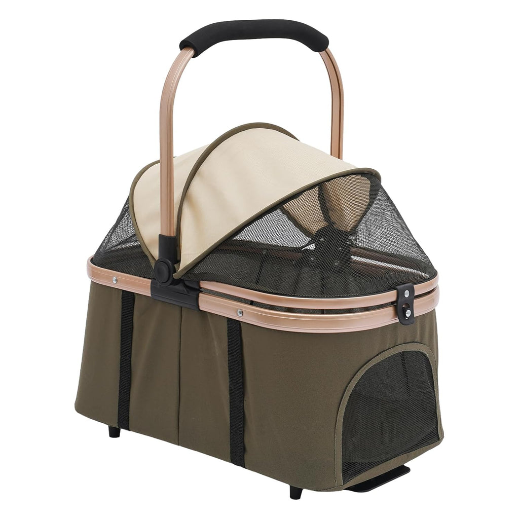 Double Pet Stroller with Detachable Carriers, Large Cat & Dog Stroller with 4 Wheels, Foldable Pet Strollers Small & Medium Dogs Cats 77lbs (Dark Green)