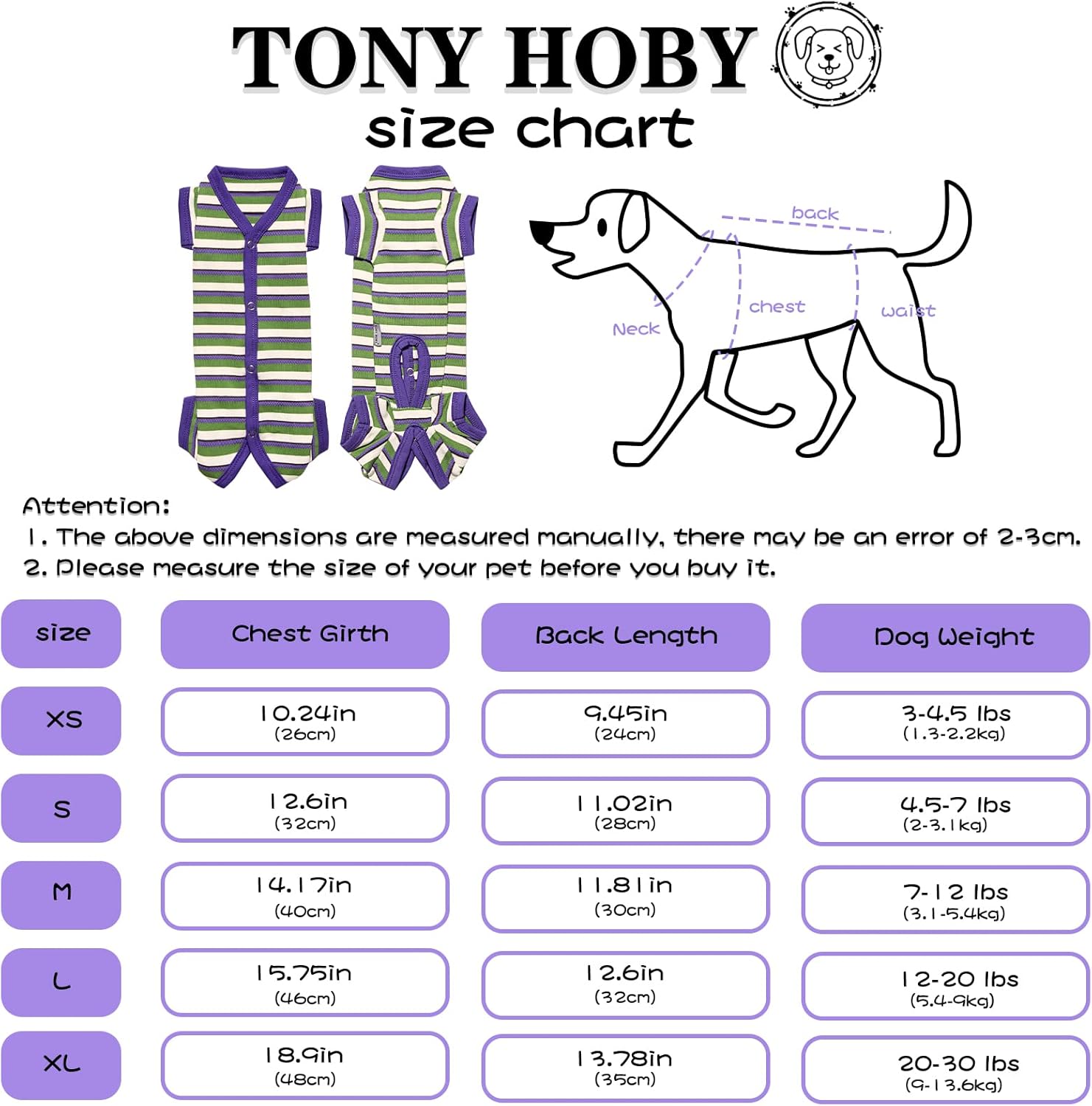 TONY HOBY Dog Pajamas, Knitted Dog Jumpsuit Shirt in Cold Weather, Dogs Surgical Recovery Suit for Small Medium Dogs (Purple&Green, Boy, L)