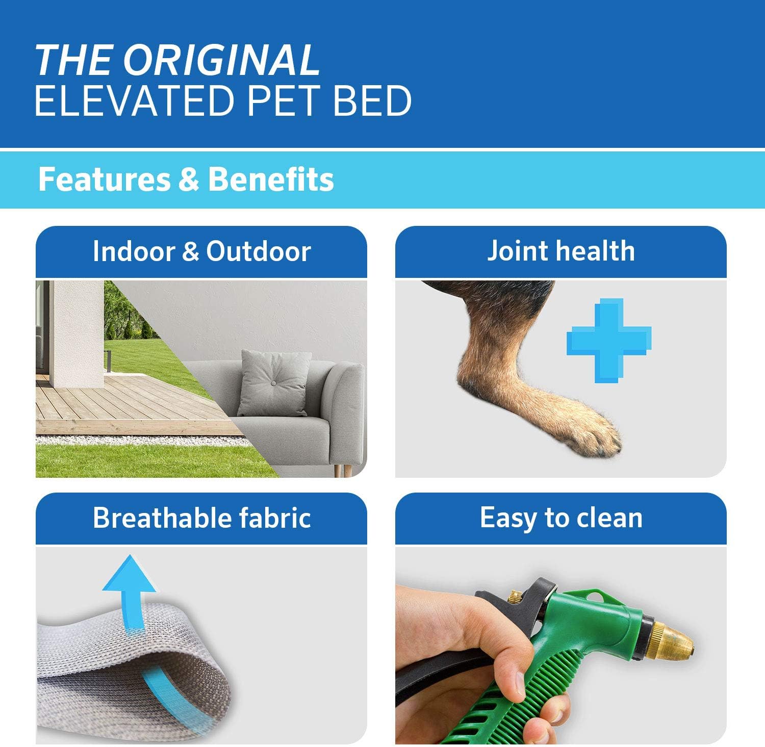 Coolaroo Original Elevated Dog Bed - Breathable Off-The-Ground Pet Bed with Cooling Fabric, Joint Relief & Moisture-Resistant Fabric, 100% Recyclable, Easy Clean, Grey, Small
