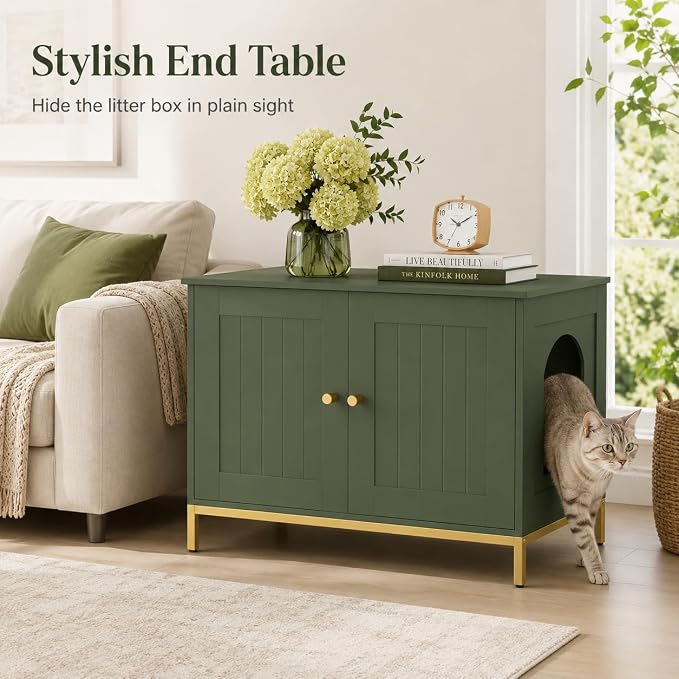 Homhedy Cat Litter Box Enclosure, Cat Washroom Furniture - Image 4