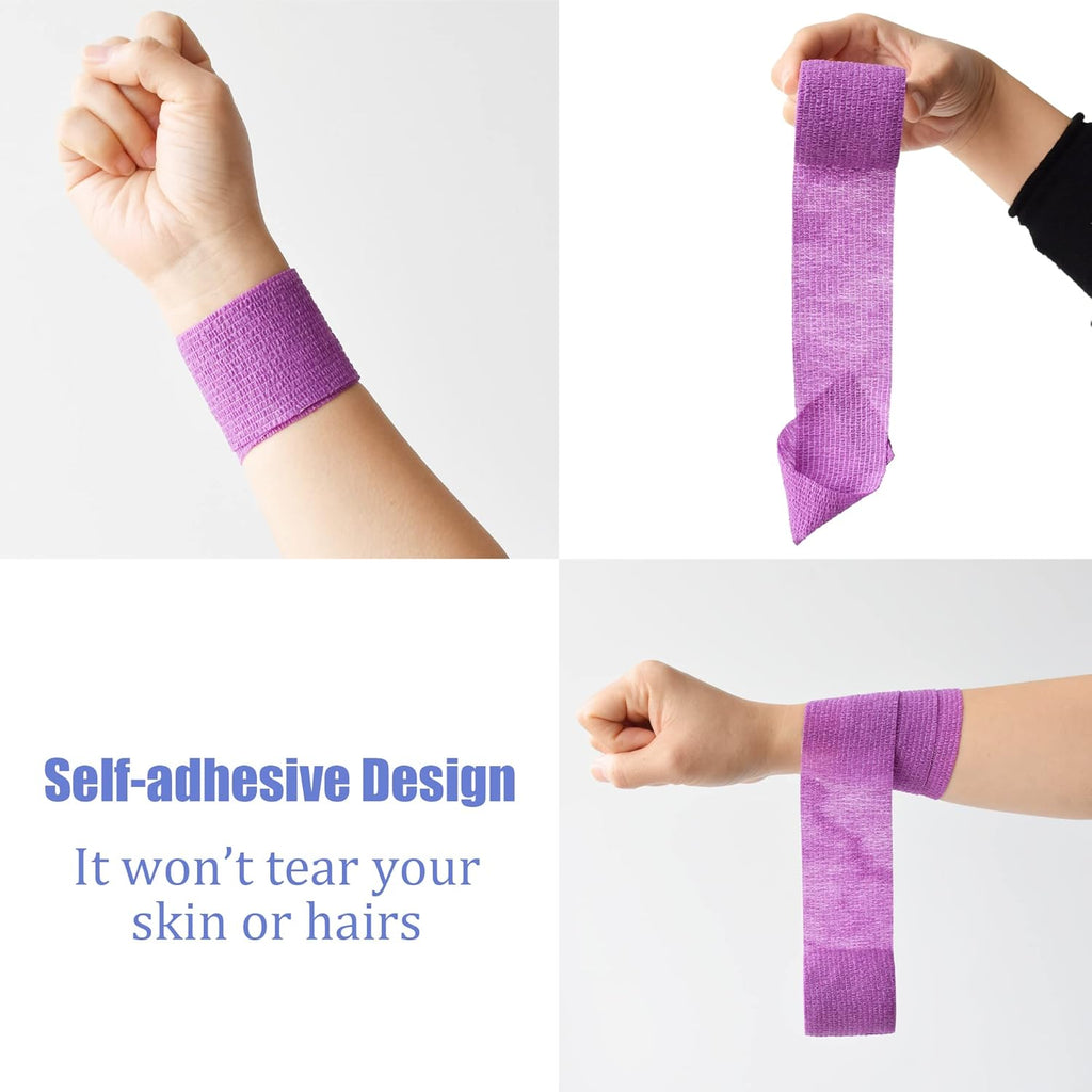 9 Pack 2" x 5 Yards Self Adhesive Bandage Wrap Self Stick Wrap for Ankle, Wrist, Finger, Sports, Breathable Cohesive Vet Tape for Pets (Purple)