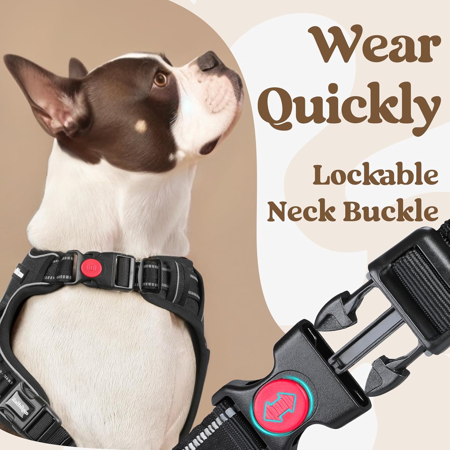 rabbitgoo Dog Harness Small Sized, No Pull Pet Harness with 3 Buckles, Adjustable Soft Padded Vest with Control Handle, Walking Reflective Pet Vest for Small Dogs, Black, S