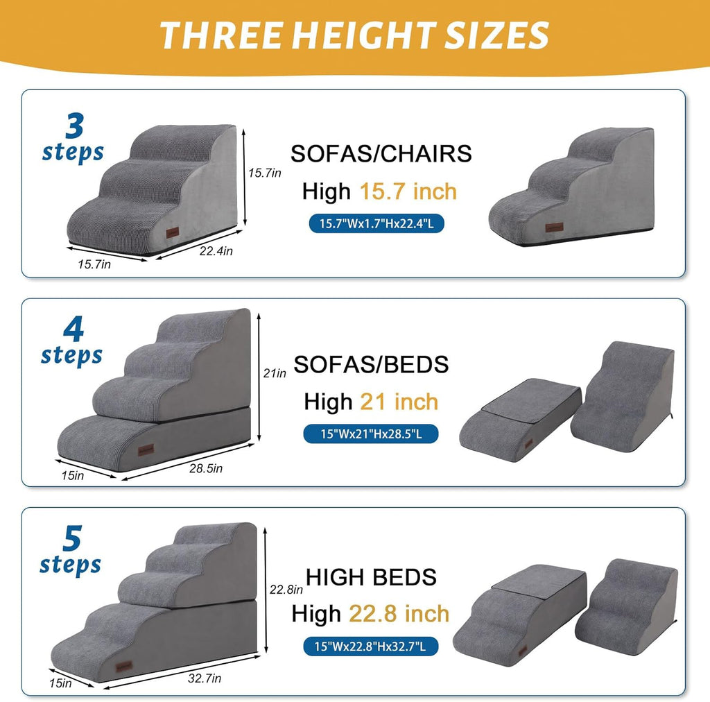 Dog Stairs and Ramp for High Bed, 5-Step Dog Steps for Small Dogs and Cats,Non-Slip Pet Stairs Suitable High Bed Climbing
