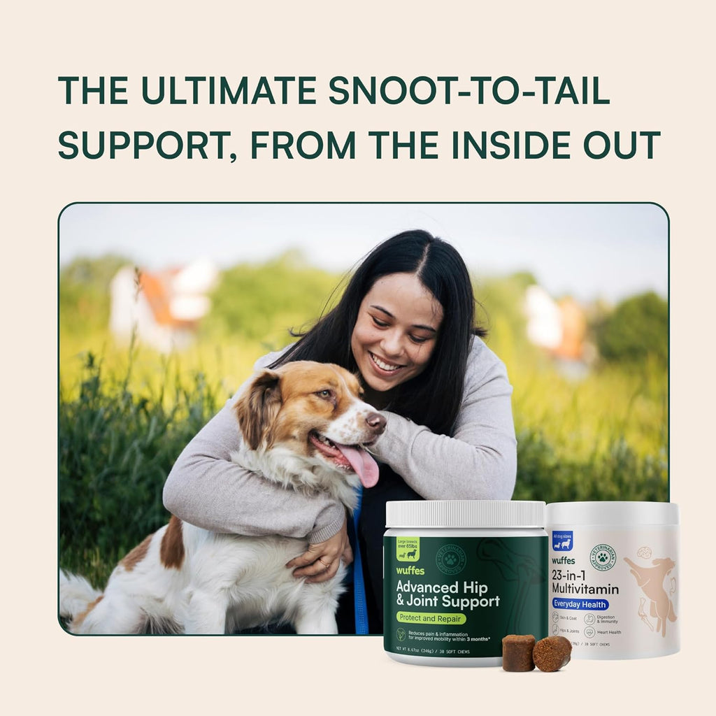 Wuffes Hip and Joint Supplement for Large Breeds and 23-in-1 Multivitamin Bundle