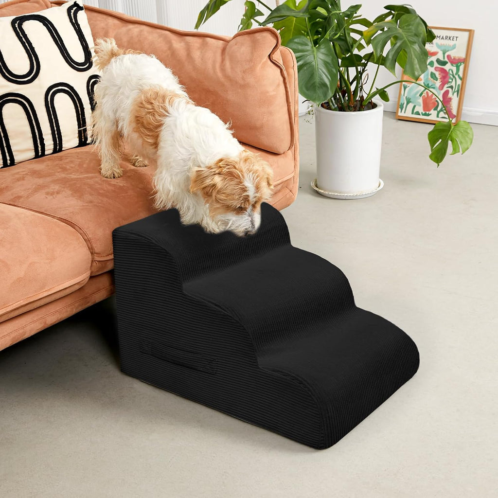 Dog Steps for Small Dogs, 3-Step Pet Ramp Stairs for High Beds and Sofa, Non-Slip Pet Stairs for Small Dogs and Cats, Removable and Easy to Clean Cover, Black