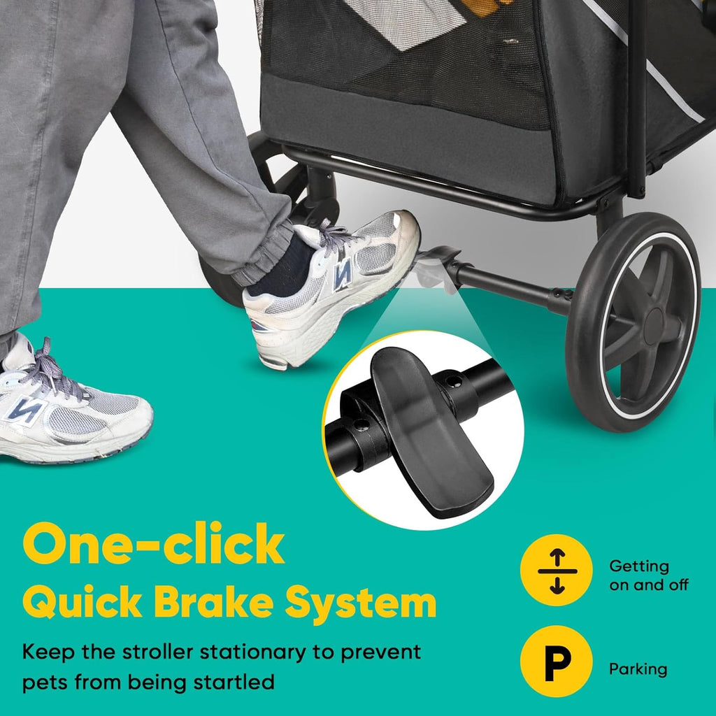 Petbobi Dog Stroller for Medium Dogs - Easy Fold Dual Entry Pet Stroller with One-Foot Brake, All Terrain Wagon Cart with Large Air Mesh, Ideal for Large Senior Pets up to 80 lbs, Black