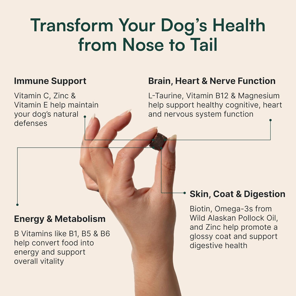 Wuffes 23-in-1 Dog Multivitamin Supplement for Hip & Joint, Skin & Coat and Immune System Support with Omega 3, Iron, Zinc, Vitamin C - Minerals & Vitamins for Senior Dogs and Puppies - 30 Soft Chews
