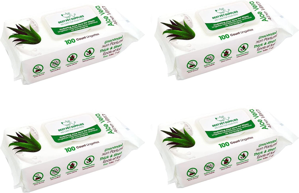 Best Pet Supplies Pet Grooming Wipes for Dogs & Cats,Deodorizer for Coats & Dry, Itchy, or Sensitive Skin, Clean Ears, Paws, Body, & Butt - Hydrating, Aloe Vera, 400 Count.