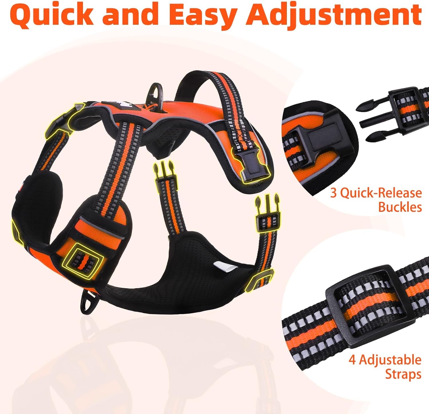 PUPTECK No Pull Dog Harness Medium Sized, Adjustable Reflective Dog Harness with Handle Easy Control, Comfortable Soft Padded Pet Vest Harness for Medium Dogs, Orange M
