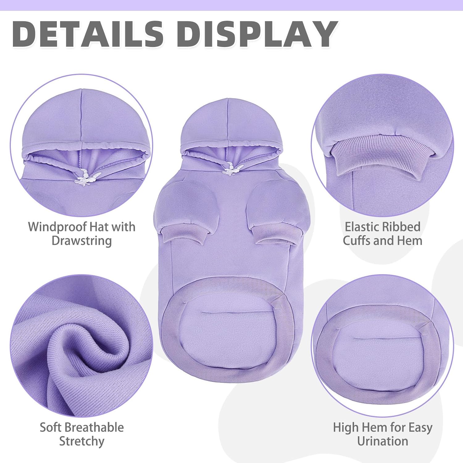 KOOLTAIL Basic Dog Hoodie - Soft & Warm Dog Hoodie Sweater with Leash Hole and Pocket, Pet Winter Coat, Cold Weather Clothes Sweatshirt for Small Medium Large Dogs Puppy Cat Boys Girls Lavender L