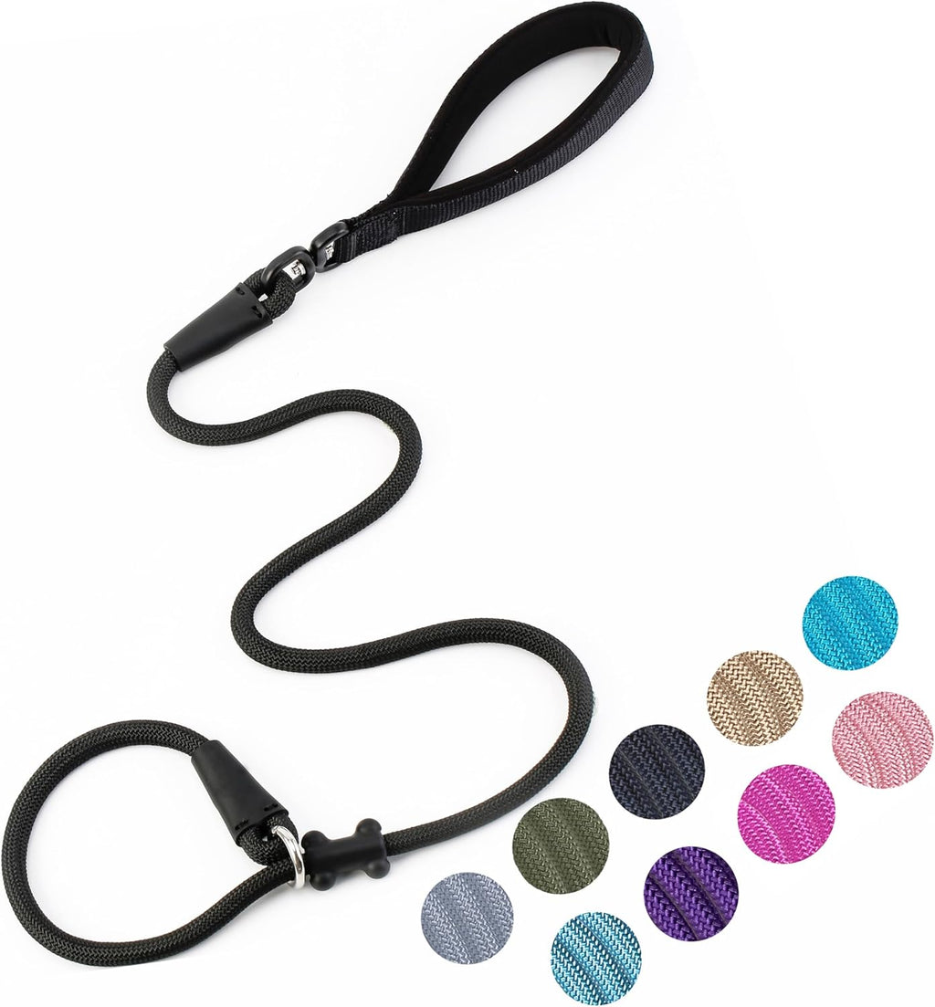 Slip Lead Dog Leash，Strong Nylon Rope Leash and Padded Handle,No Pull Outdoor Walking Training Lead for Small Medium Large Dogs(Black, 1/2"×4ft)