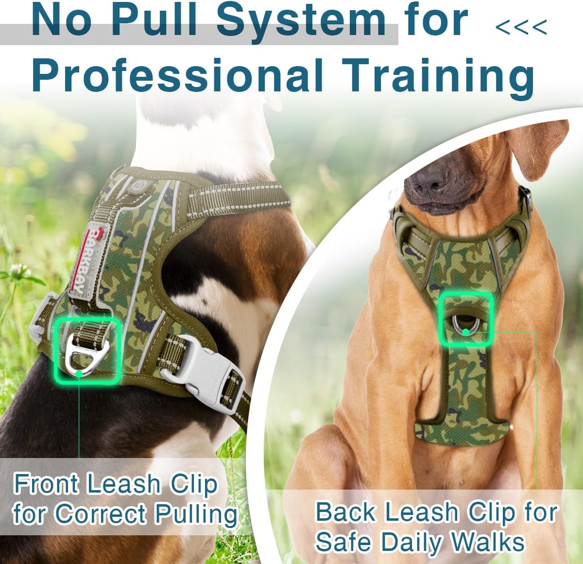 BARKBAY Dog Harness No Pull with ID Tag Pocket - Heavy Duty, Reflective, Easy Control for Large Dogs(Camo,XL)