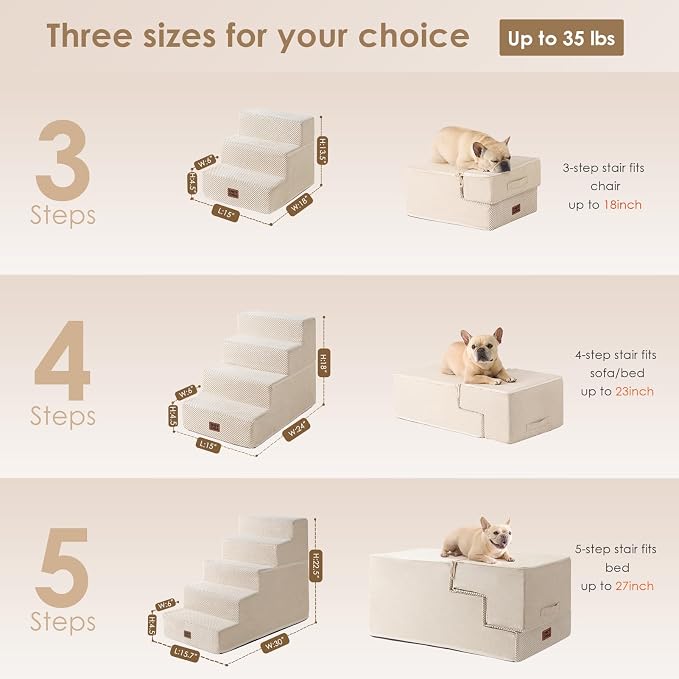 EHEYCIGA Dog Stairs for Bed 18" H, 4-Step Dog Steps for High Bed, Pet Steps for - Image 2