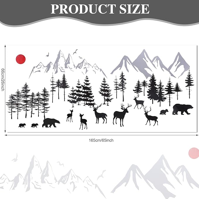 Outus 3 Sheets Mountain Forest Bear Wall Decals Stickers Pine Tree Wall Decals Trees Wall Stickers Deer Forest Decals for Kids Nursery Bedroom Living Room Decor,11.8 x 35.4 Inches