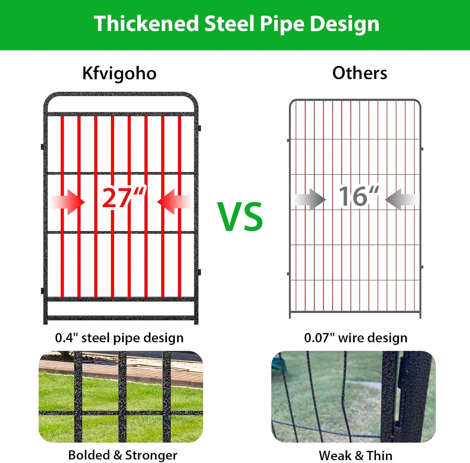 Dog Playpen Outdoor 16 Panels Heavy Duty Dog Fence 40" Height with Thick Pipe Anti-Rust with Doors Portable for RV Camping Yard, Total 36FT, 103 Sq.ft, Snowy Black