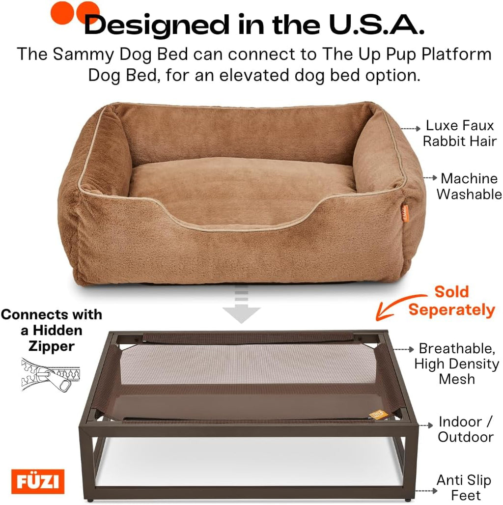 FUZI Luxury Aesthetic Dog Bed for Large Dogs with Washable Cover, Pet Couch, Pet Bed with Sides, Non-Slip Bottom, Soft and Durable Calming Dog Bed, Faux Rabbit Fur, Large 31.75x23.6x9.5 Light Brown