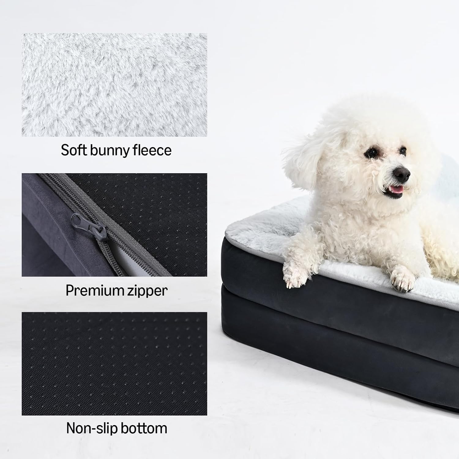 Amazon Basics Washable L-Shaped Dog Bed for Large Dogs, Anti-Slip Pet Sofa Bed for Indoor Dogs, Crate Bed, 42x30x8 Inches, Gray