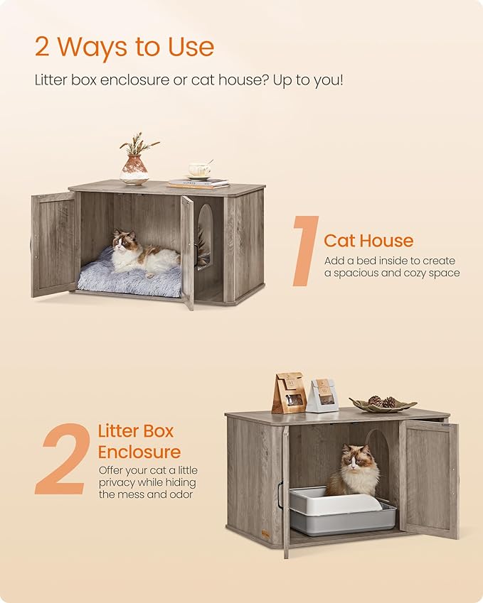 Feandrea Litter Box Enclosure, Modern Cat Litter Box Furniture Hidden, Front - Image 3