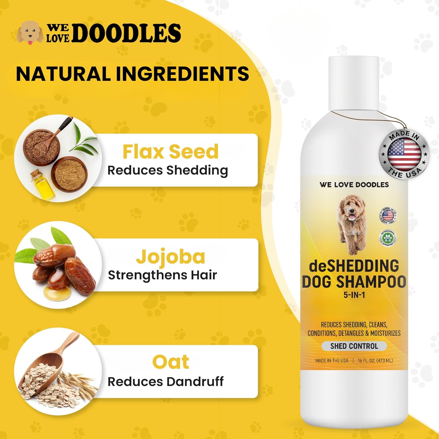 Dog Deshedding Shampoo | Made in USA | Eco-Friendly Ingredients | Shampoo for Shedding & Long Haired Dogs, Safe for Sensitive Skin & Allergies | 16 OZ [We Love Doodles]
