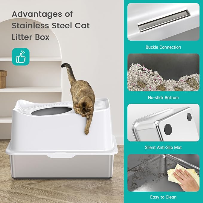 WoofiGo Stainless Steel Cat Litter Box, Large Top Entry Litter Box - Image 6