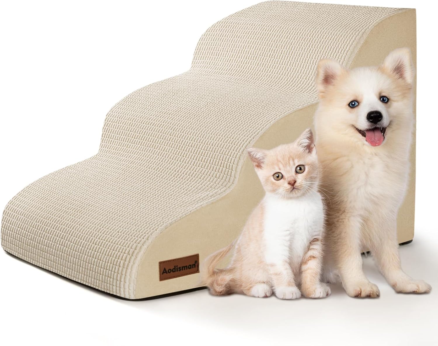 3-Step Dog Ramp and Stairs for Sofa and Chair - Non-Slip Sturdy Pet Steps for Small Dogs and Cats,15.7" H,Beige