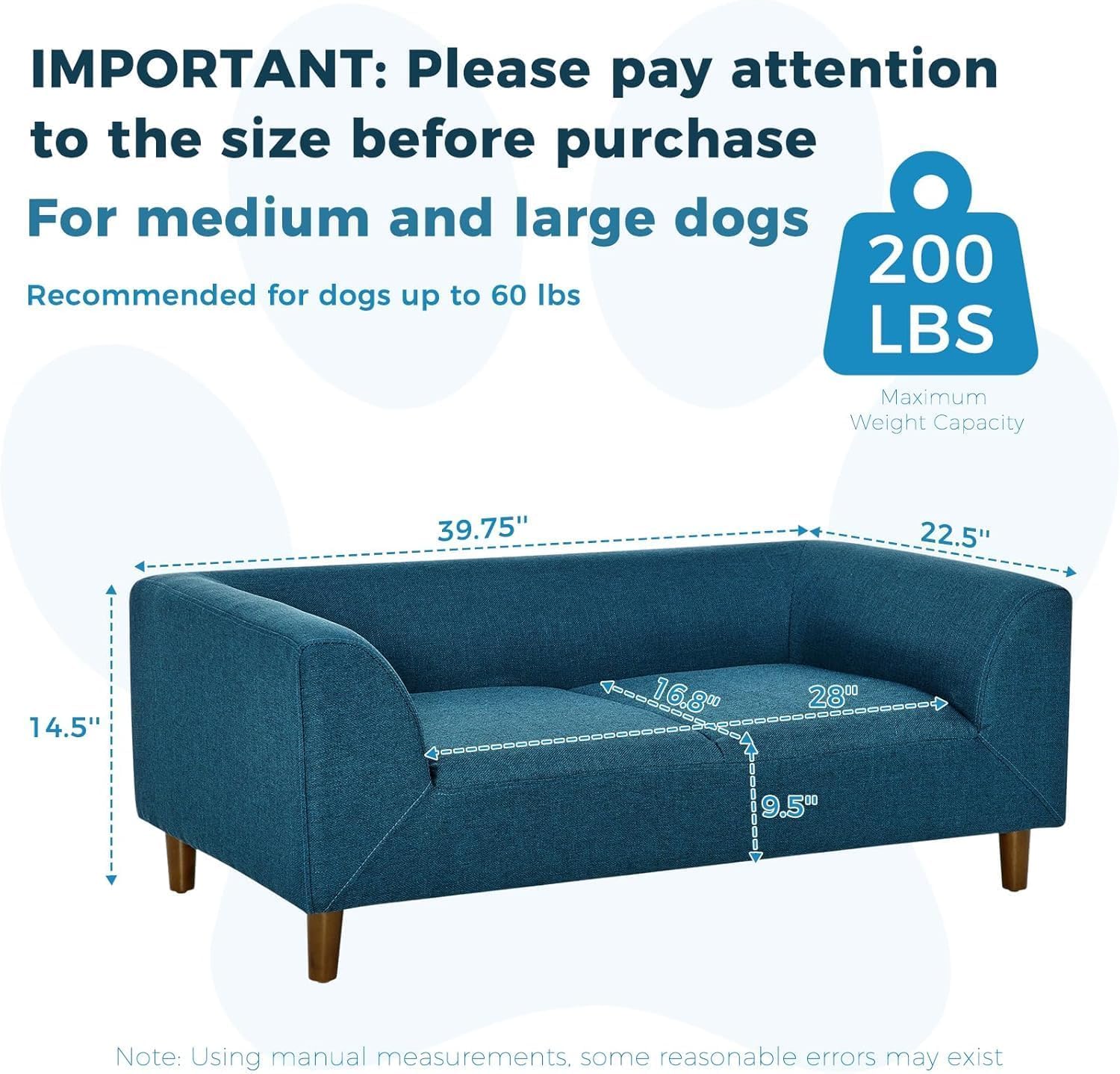 Dog Sofa Couch for Medium to Large Dogs, Memory Foam Dog Sofa Bed, Modern Elevated Pet Couch Bed with Wooden Legs, Light Grey