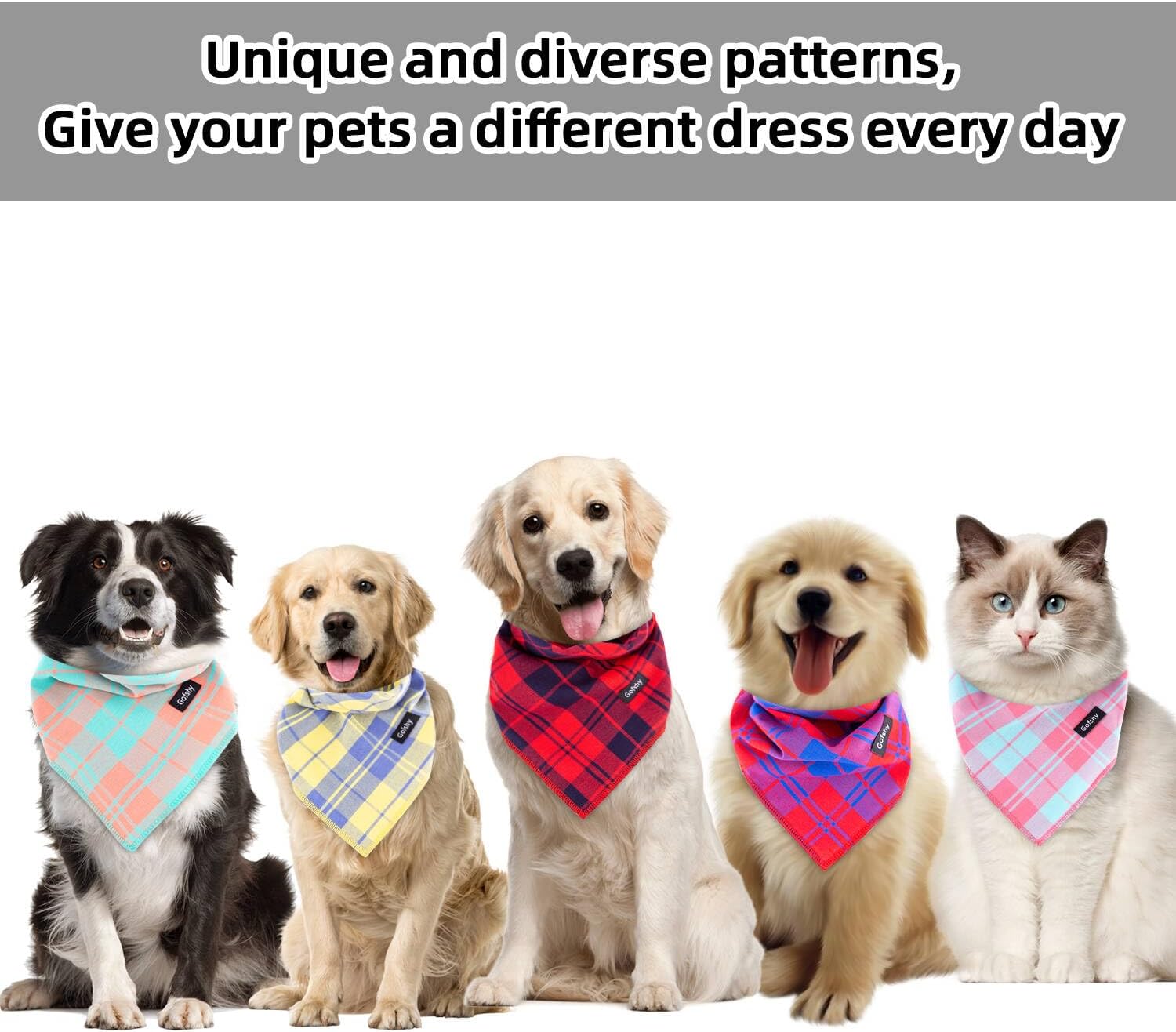 Spring Dog Bandana Large-Dog Scarf Vibrant Color Orange Green Plaid Printing Adjustable Bib Handkerchief Accessories for Small Dogs Cats (S)