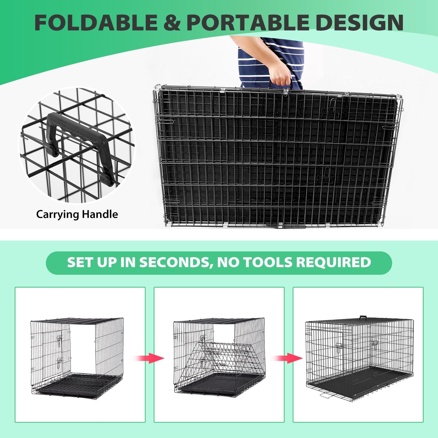 BestPet | Dog Crate | 24" | Black | Foldable Metal Kennel with Double Doors, Secure Slide-Bolt Latches, Leakproof Tray | Portable Dog Cage for Small Breeds | for Travel, Indoor & Outdoor Use