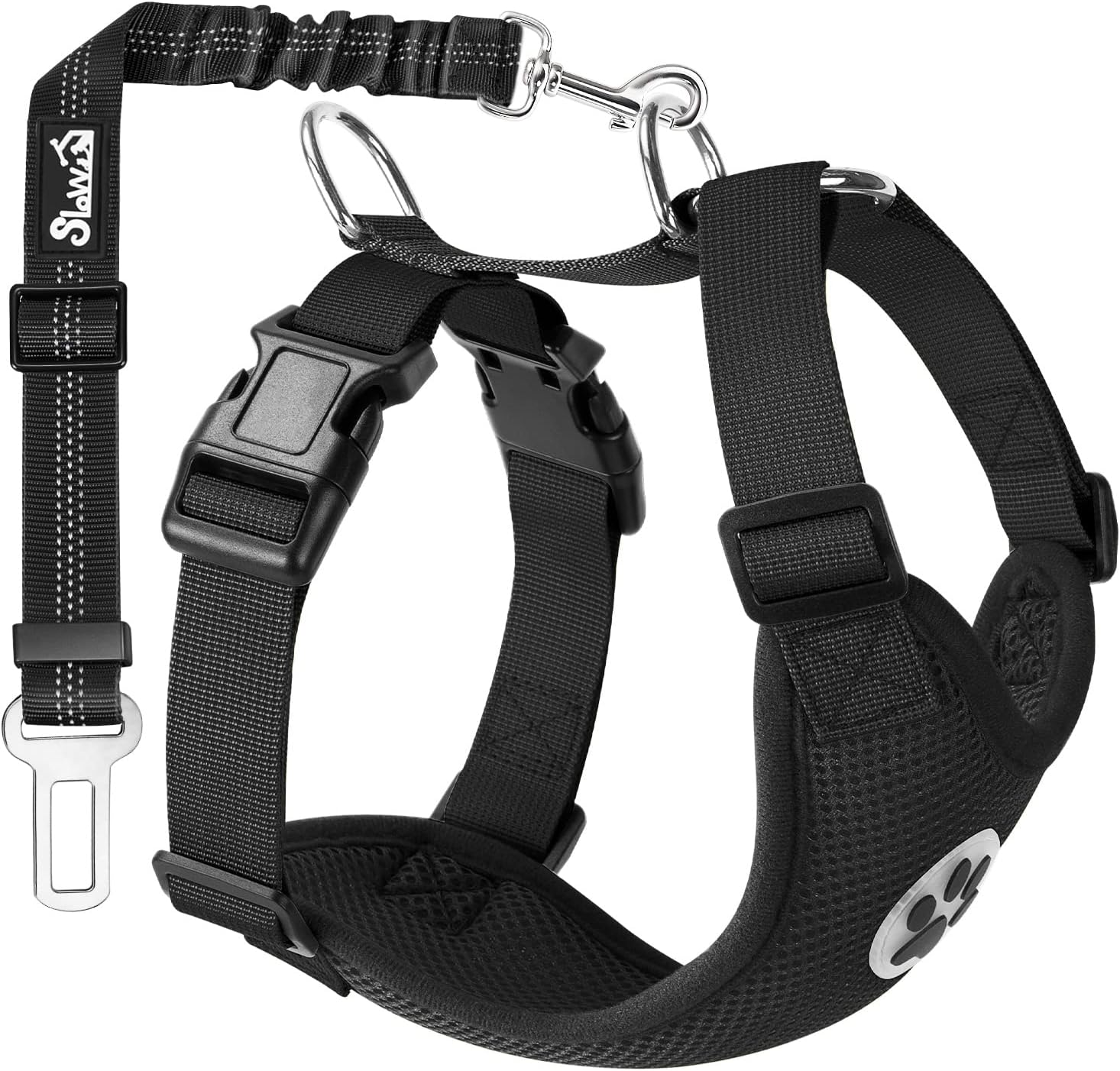 Lukovee Dog Seat Belt for Car, Adjustable Dog Car Harness for Large Medium Small Dogs, Soft Padded & Breathable Mesh Dog Seatbelt with Car Vehicle Connector Strap (Black,Large)