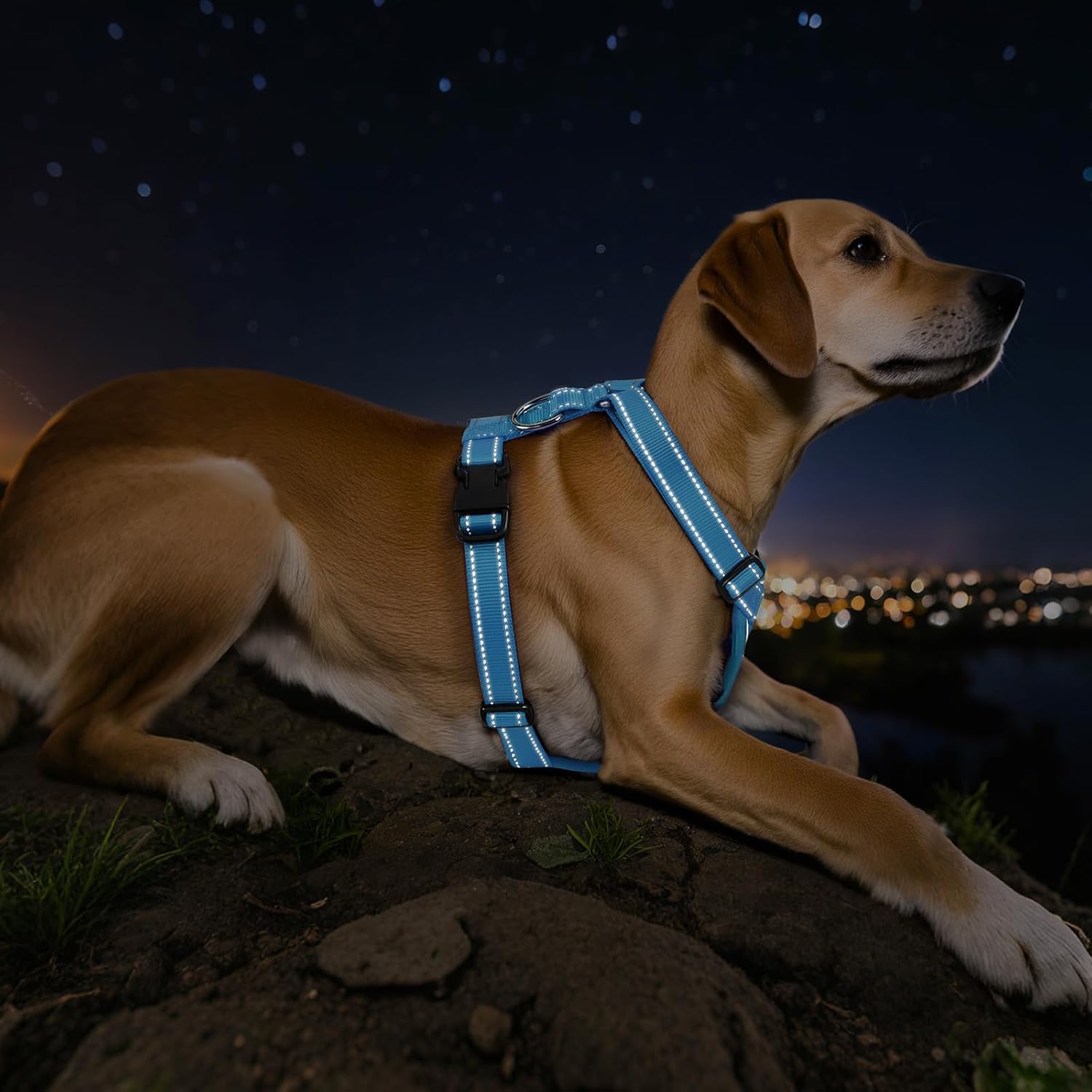 Dog Seat Belt Harness for Car, Dog Car Harness Adjustable Mesh Breathable & Dogs Seatbelt Safety Tether with Elastic Bungee for Small Medium Large Pets(Blue, M)