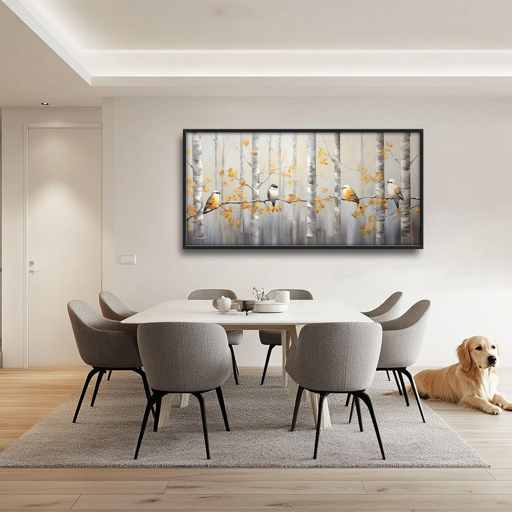 Quorin Bird Large Wall Art Abstract Forest Birds Pictures Wall Decor Yellow Woods Branches Tree Canvas Print Painting Artwork for Bathroom Living Room Bedroom 60L x 30W