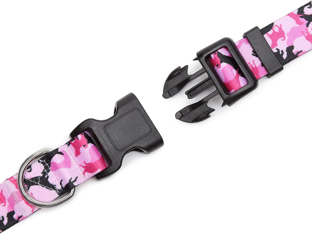 Mercano Adjustable Dog Collar - Special Design Patterns, Soft Nylon Comfortable Durable Pet Collar for Small Medium Large Dogs (S, Dog Camouflage Pink)