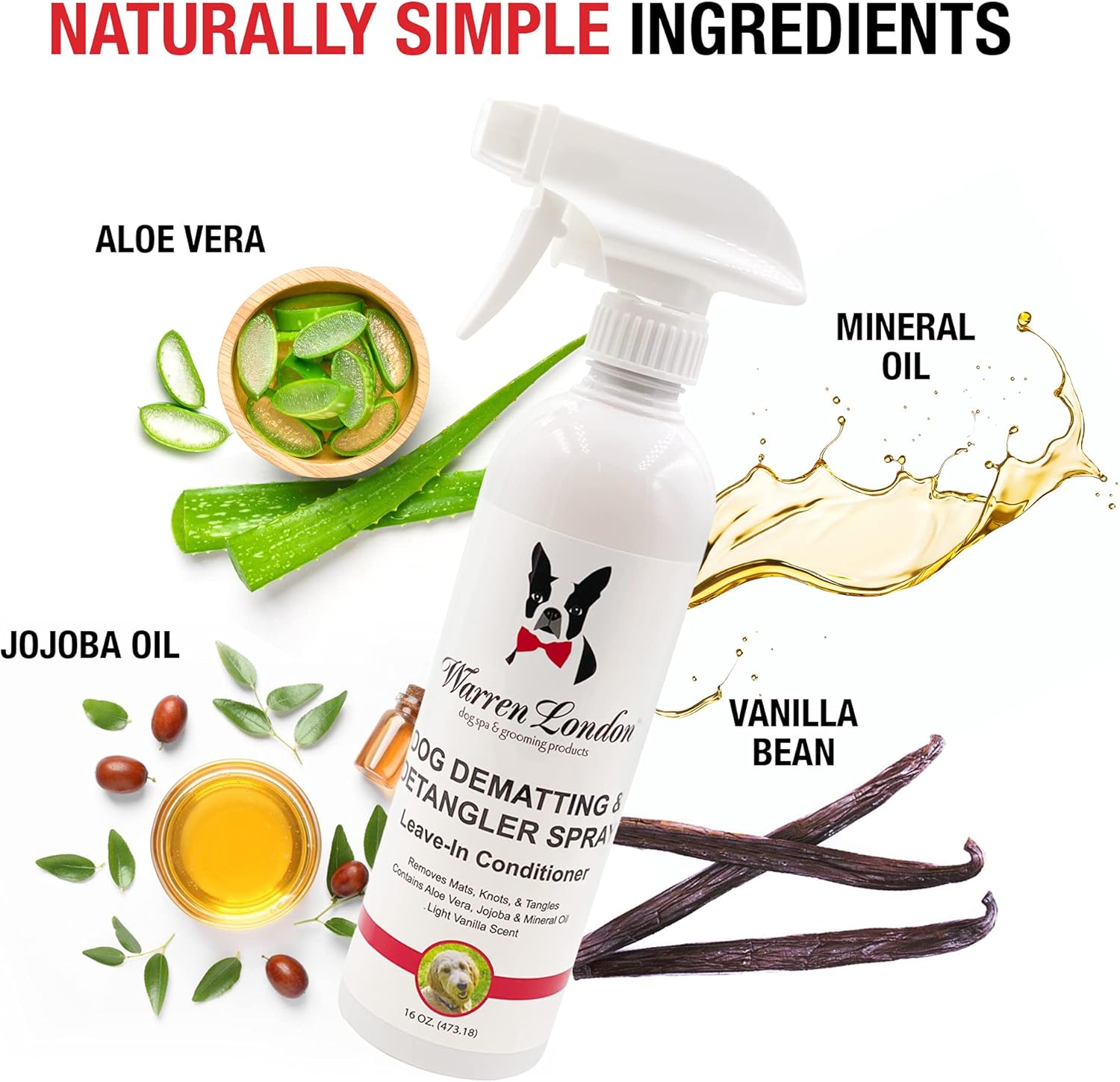 Warren London Dog Mat Remover Combo | Detangling Spray 16oz & Rake Brush | Tackles Tangles, Knots & Mats | 16oz Aloe & Jojoba Spray + Grooming Rake | $40 Value – Only $29.99