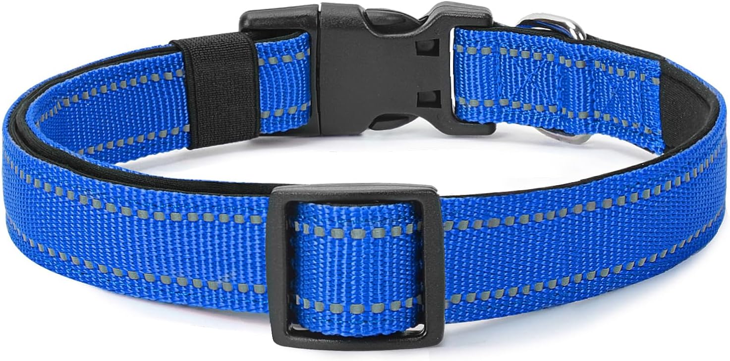 Reflective Dog Collar Padded with Soft Neoprene Breathable Quick Release Basic Dog Collars for Puppy Small Dogs Boy Girl Blue
