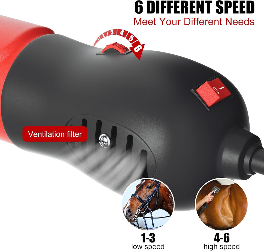 Horse Clippers,600W Professional Electric Horse Grooming Kit, Shaving Equine Clippers for Horses Goat Cattle Large Thick Coat Animals,6 Speeds Heavy Duty Farm Livestock Haircut Trimmer