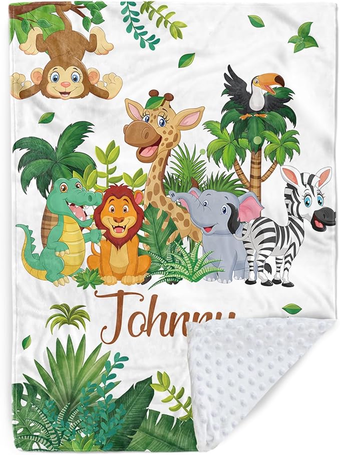 Personalized Baby Blanket with Name, Customized Blanket for Newborn Boys Girls, Woodland Animals Flannel Baby Name Blanket with Dotted Backing, Receiving Swaddle, Gifts for New Parents(47"x60)