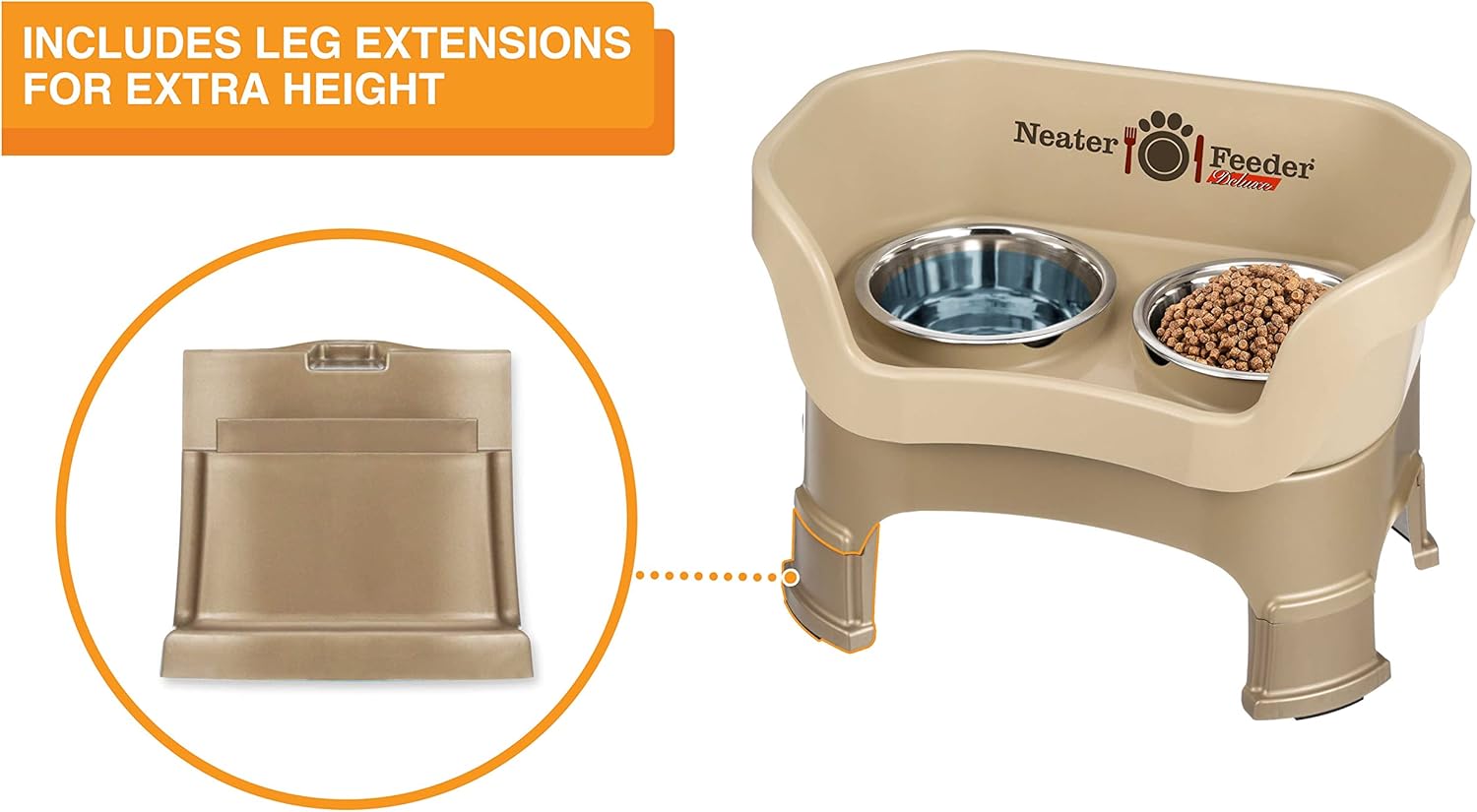 Neater Feeder Deluxe Mess Proof Dog Bowls Elevated for Medium Sized Breeds – Made in USA – No Spill Raised Slow Feeder Elevated Dog Bowl Stand w/Leg Extensions, Food and Water Bowl Set, Cappuccino