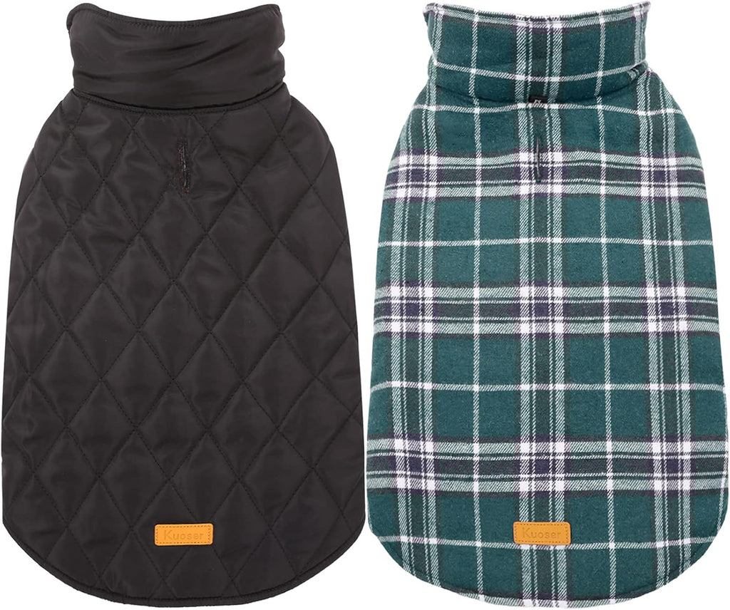 Kuoser Waterproof Dog Coat, Reversible Dog Jacket for Large Dogs, Adjustable Durable Doggie Winter Coat for Groowing Puppies Warm Puppy Cold Weather Apparel, Green L