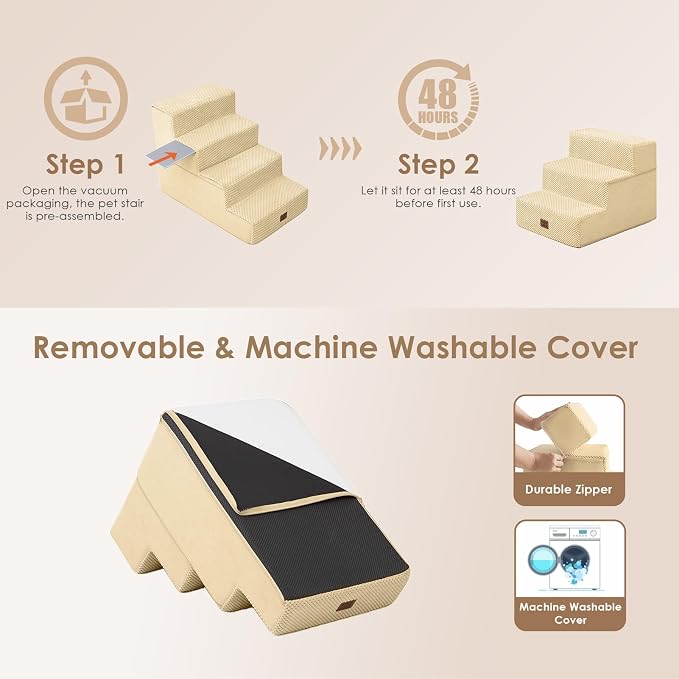EHEYCIGA Dog Stairs for Small Dogs 13.5" H, 3-Step Dog Steps for Couch Sofa and - Image 6