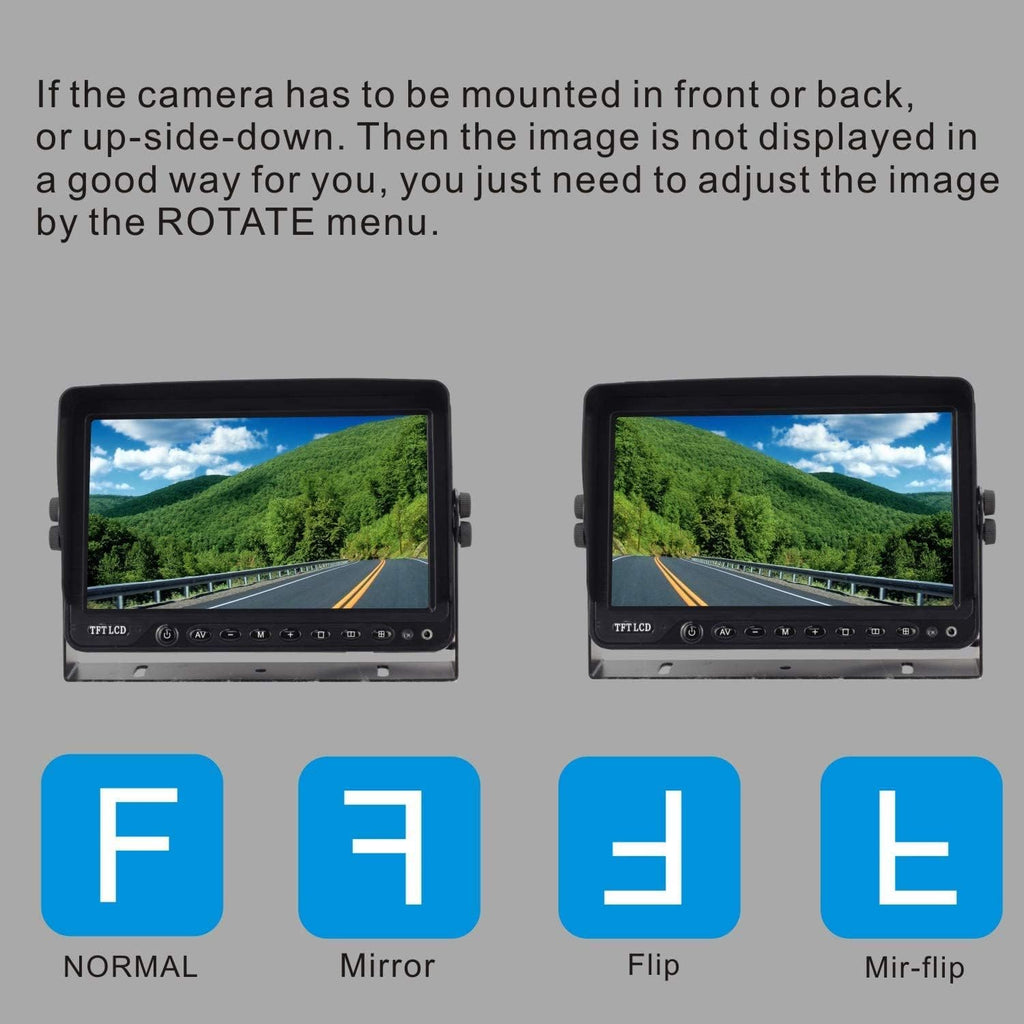 AHD 1080P 7" Reverse Rear View Backup Dual Camera System, Two Cameras with Night Vision Waterproof IP69K Vibration-Proof 10G for Truck/Trailer/RV/Bulldozer/Crop Sprayer/Agricultural Equipment