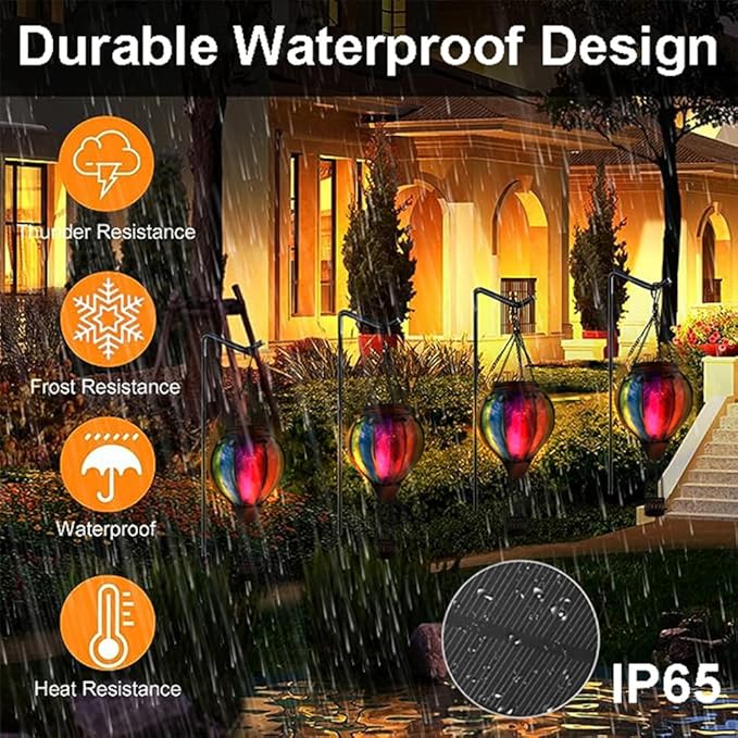 Hot Air Balloon Solar Lantern with Flickering Flame, Glass Hanging Garden Lights Outdoor Waterproof for Tree Yard Patio Mother's Day Gift, 18" H Colorful-A