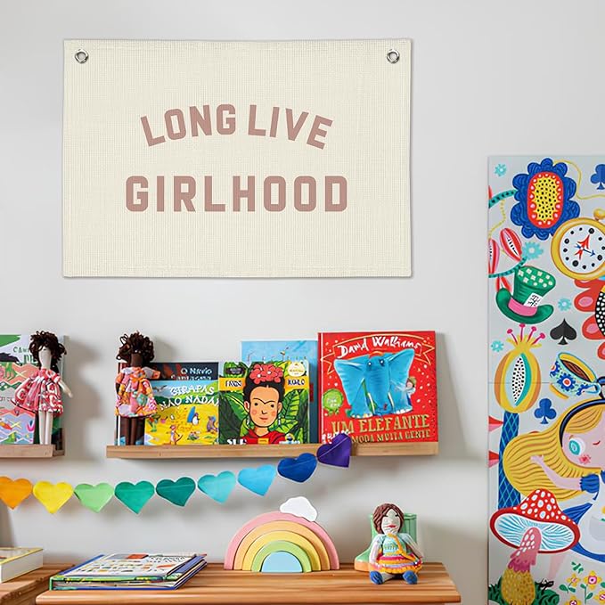 Long Live Girlhood Banner, Girls Baby Nursery Decor, Toddler Girl Room Decor, Pink Girls Room Wall Decor, 30x20 Inch Linen Wall Hanging Canvas Banner Flag