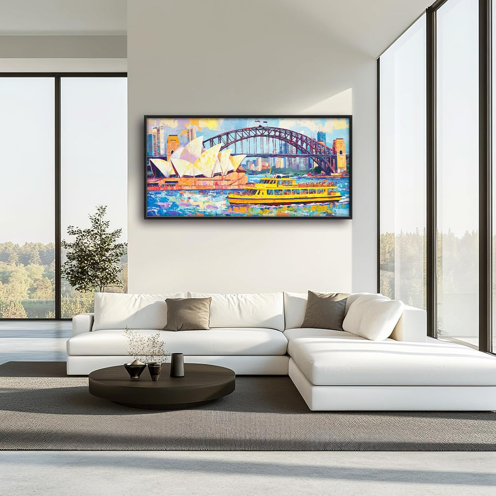 Extra Large Sydney Opera House Framed Wall Art for Living Room,Oversized Abstract Harbour Bridge Cityscape Pictures Wall Decor,Canvas Print Painting Modern Artwork Bedroom Office Bathroom 60L" x 30W"
