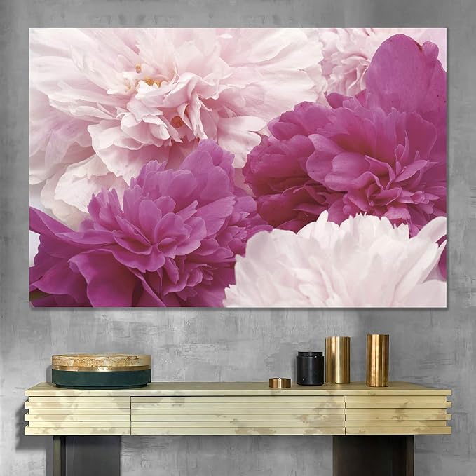 SIGNWIN Canvas Wall Art Bouquet of Blush Pink, Red and White Peony Floral Flower Photography Modern Art Romantics Closeup Relax/Calm Duotone for Living Room, Bedroom, Office - 12x18 inches