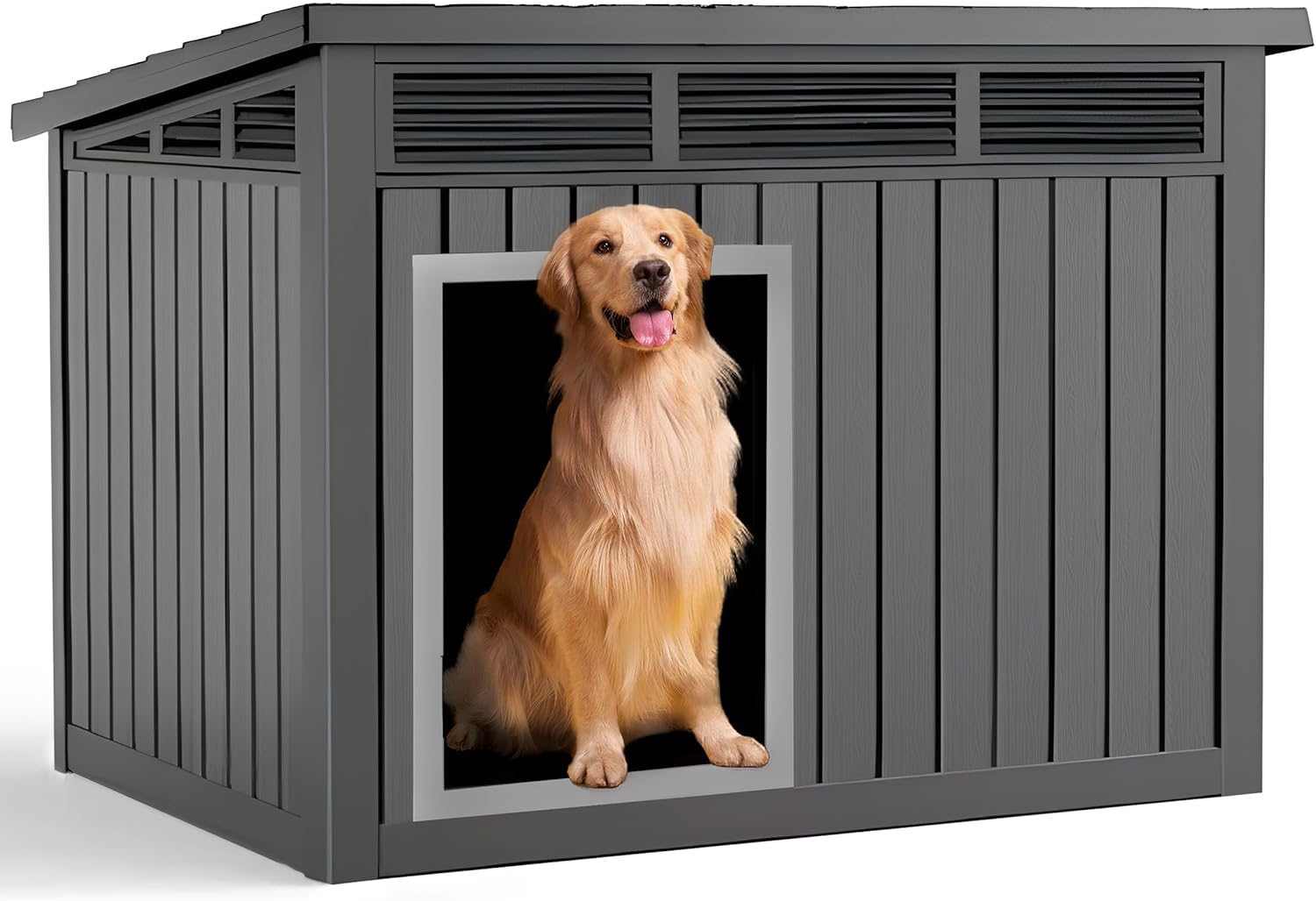 DRATO Dog House for Both Indoor and Outdoor with Weatherproof Roof Removable Floors for Medium to Large Dogs Interior Space (Black, Large (42.87 * 32.95 * 31.61''))