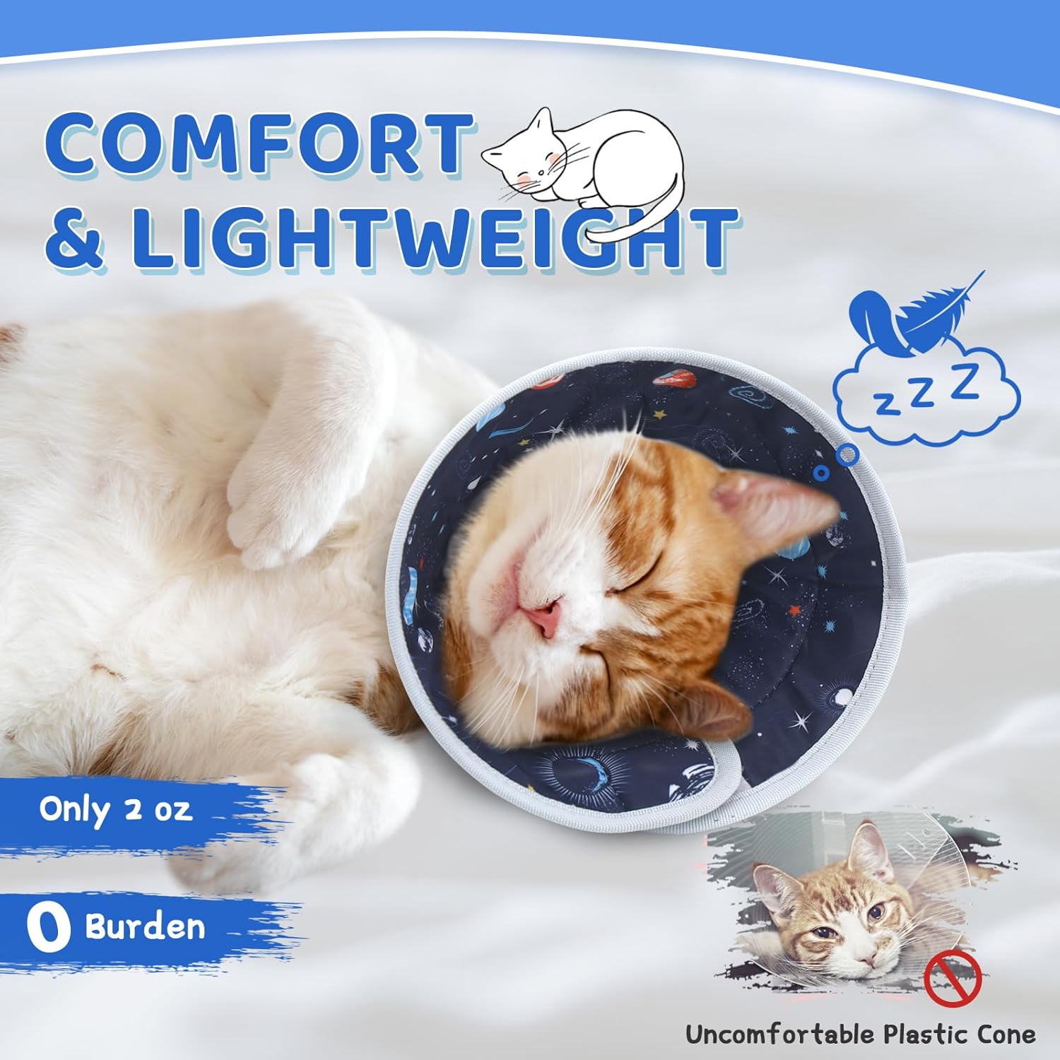Cat Cone Collar Soft to Stop Licking, Adjustable, Foldable Lightweight Kitten Cones After Surgery Recovery for Cats & Kittens, Cat Cone Alternative (Grey, M)