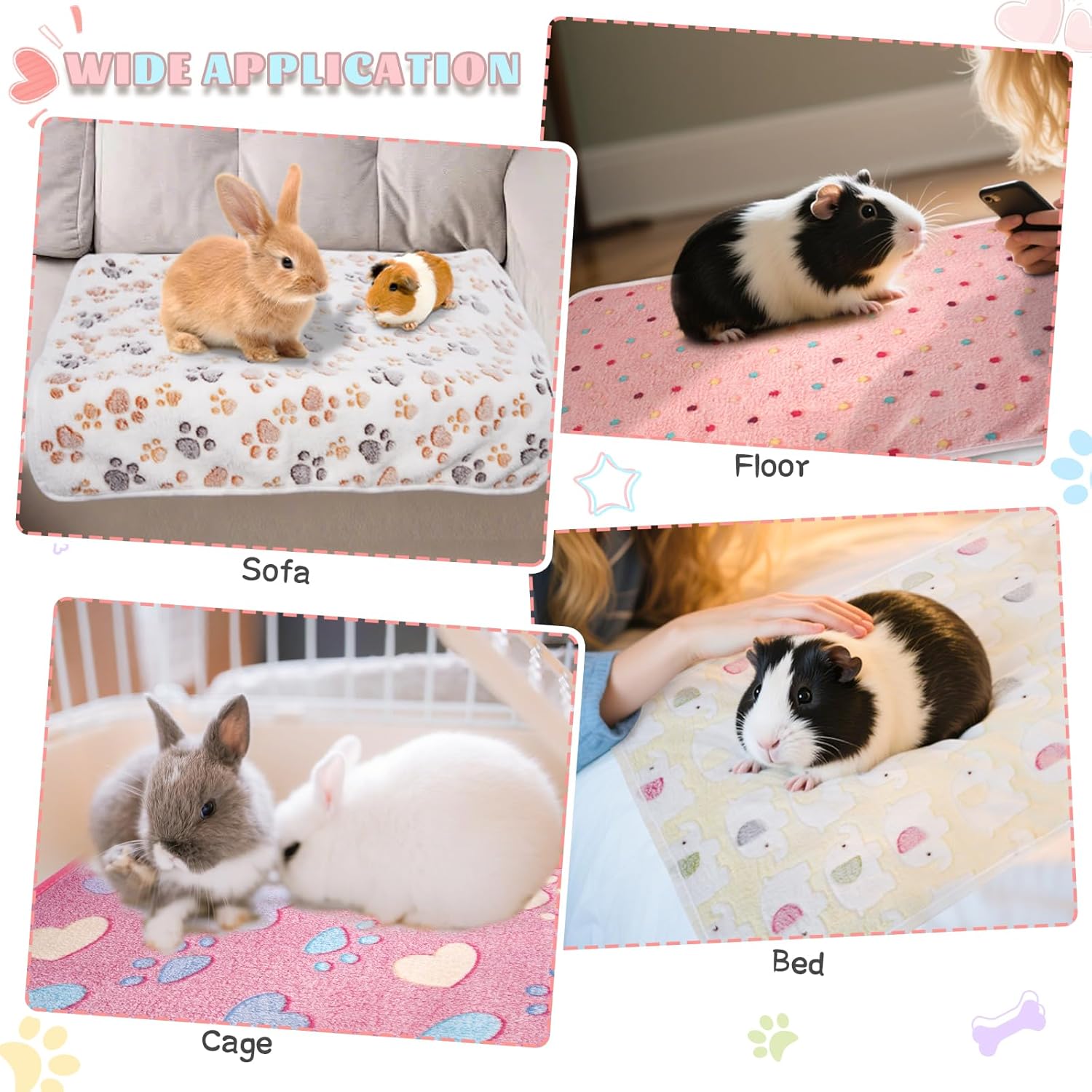 6 Pack Guinea Pig Cage Liner, Washable Guinea Pig Fleece Blankets Beding Accessories, Flannel Throw Warm Sleep Mat, Pet Pee Pads for Small Animal Hamster Rabbit Puppy Cat (Light Color, 26x14 Inch)