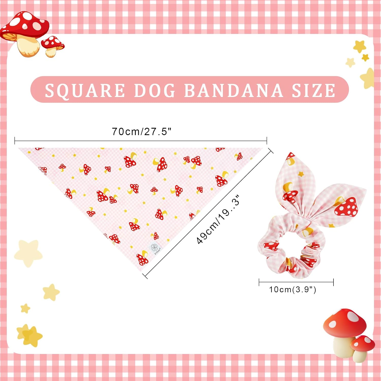 E-Clover Pink Buffalo Plaid Dog Bandanas & Matching Scrunchie Set Cute Dog Scarf Bibs Girl Pet Bandana with Bow Tie for Medium Large Dogs Owner Mom