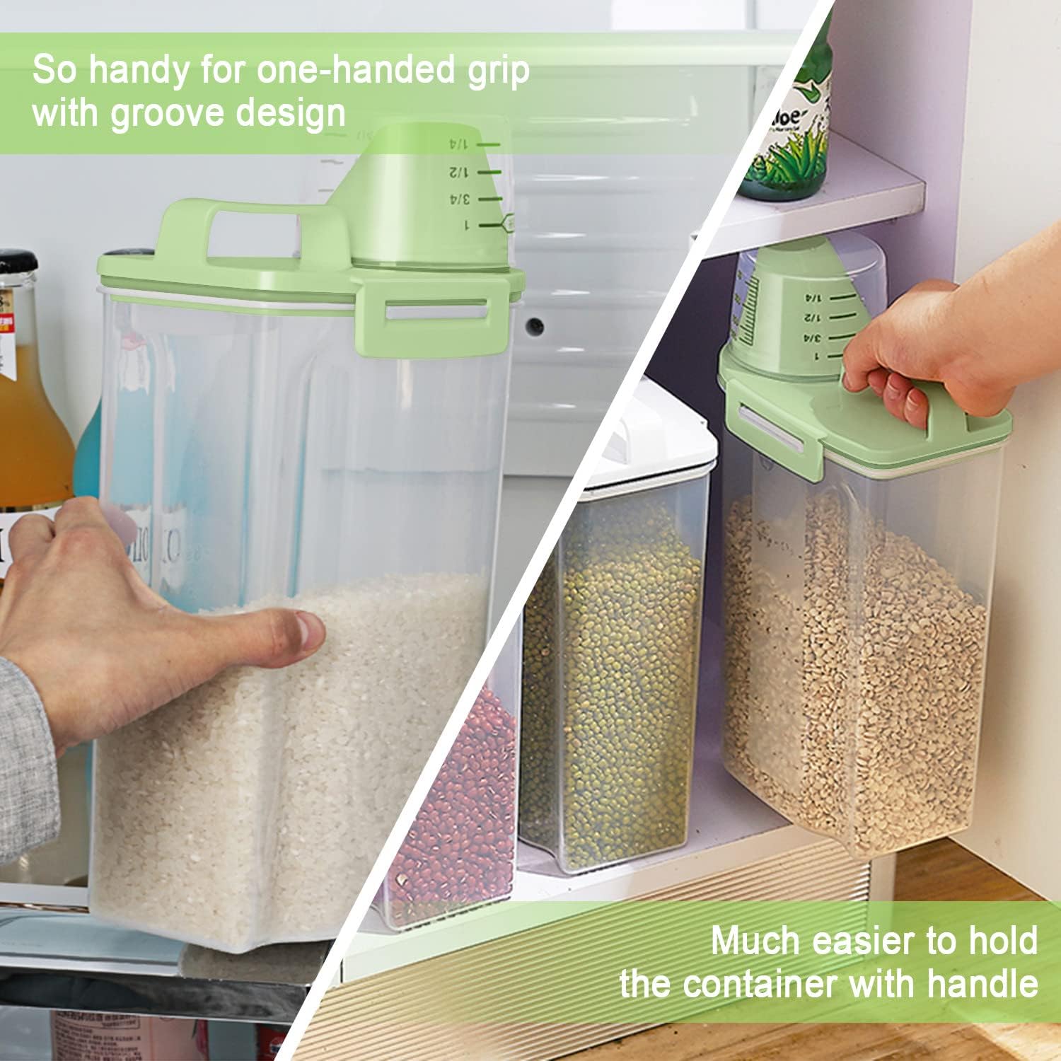 TBMax Small Rice Storage Container -5 Lbs Cereal Dispenser with Measuring Cup, Airtight Dry Food Container Bin for Kitchen Pantry Storage Organization -Green
